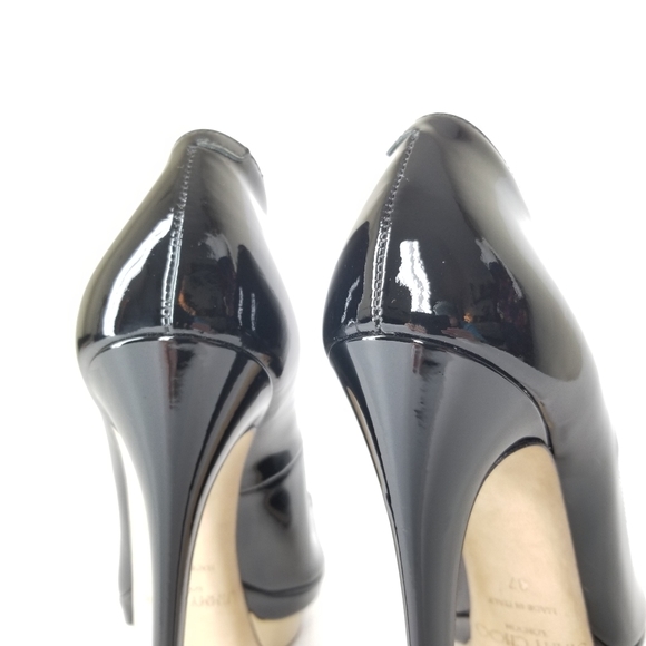 JIMMY CHOO Patent Leather Platform Heels Open Toe Stiletto Pumps Size 37 - Picture 11 of 16